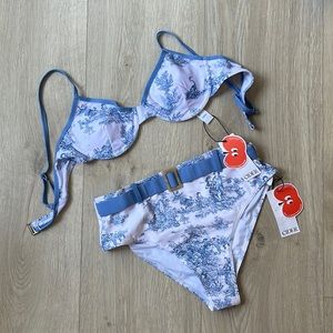 NEVER WORN. White and blue toile de juoy bikini swim set!